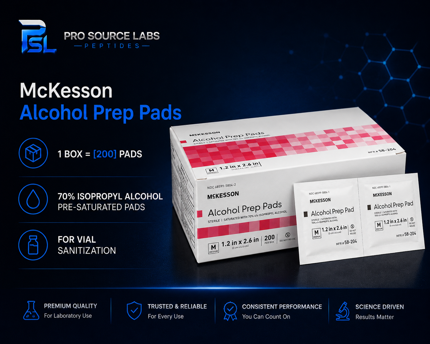 Alcohol Prep Pads 1box sterile laboratory diluent vial — ProSource Labs