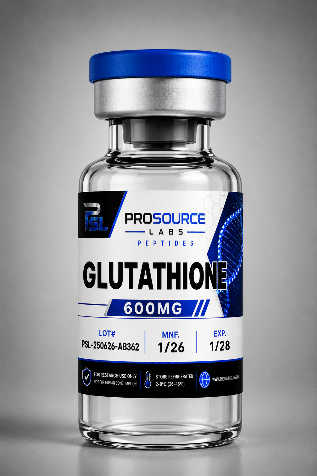 Glutathione 600mg lyophilized research vial — ProSource Labs