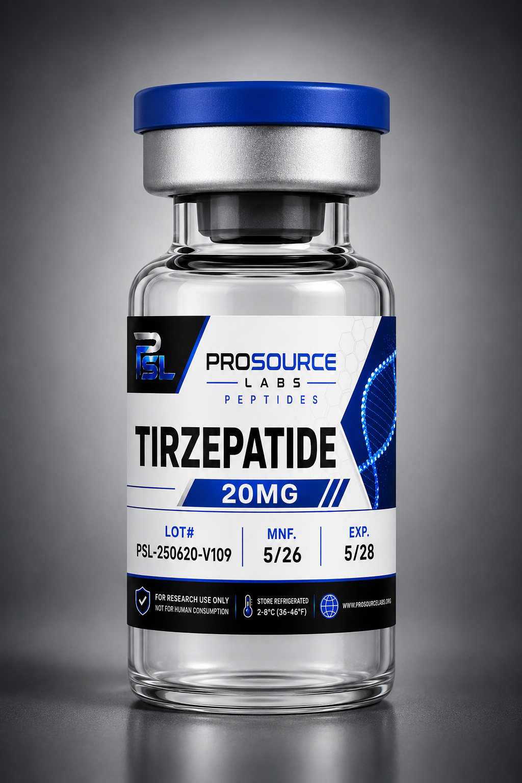 Tirzepatide 10mg lyophilized research vial — ProSource Labs